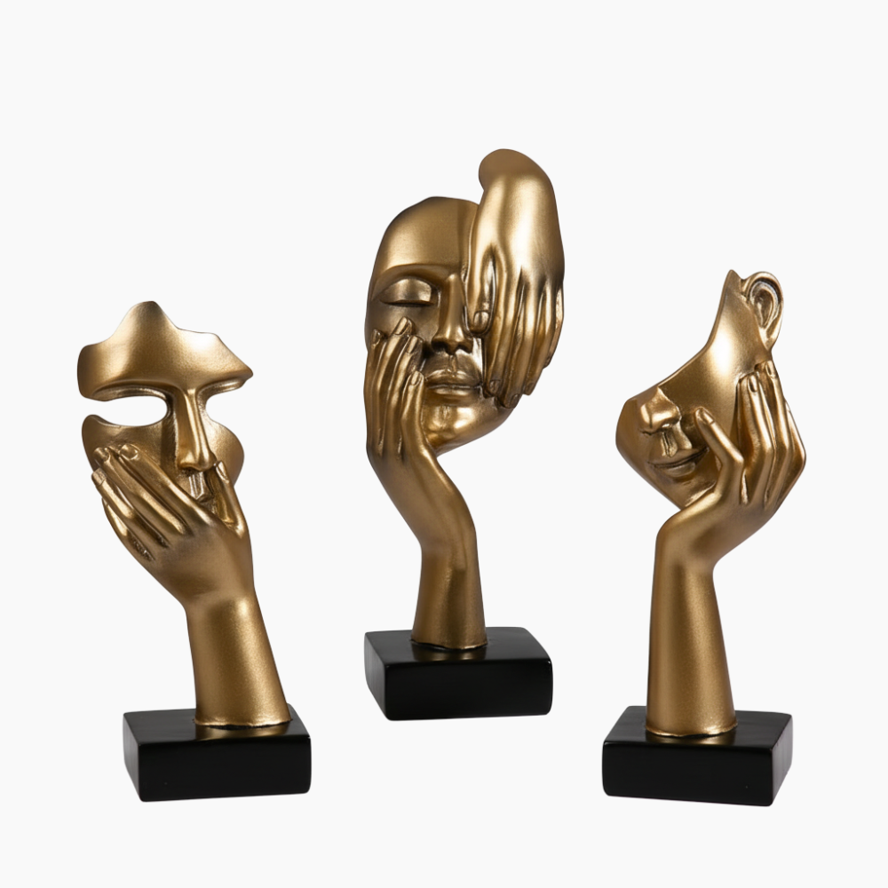 Skulptur Abstrakt Ansikte Guld