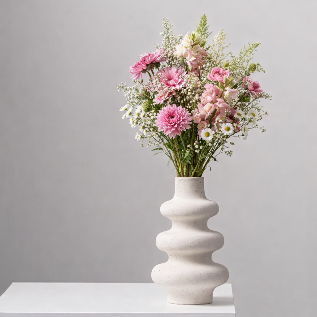 Tredelad Skulpturvas i keramik - Naturvit