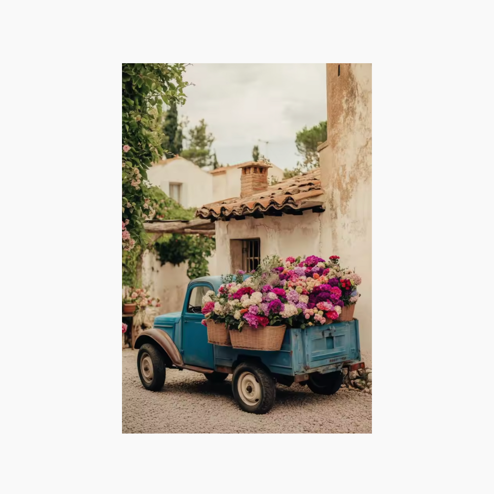 Canvasposter-Tavla med lantlig blomsterbil