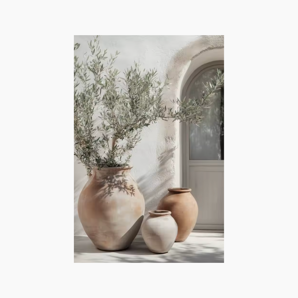 Canvasposter-Tavla Medelhavskrukor med olivträd