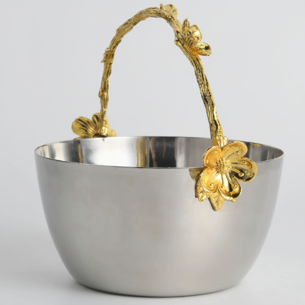 Lyxig Rostfri Skål med Guldblommor